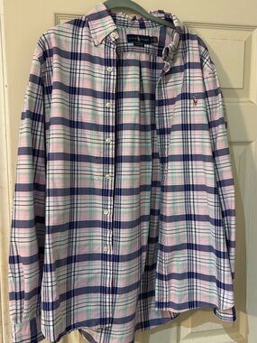 Ralph Lauren Pink, Navy & Light Blue Plaid Button-Down Shirt